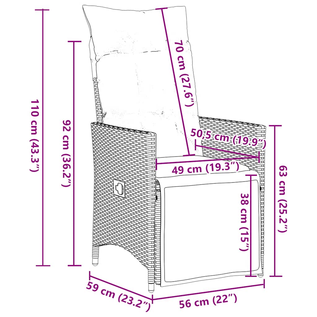 Gartenstühle Verstellbar 2 Stk. mit Kissen Grau Poly Rattan