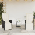3-tlg. Bistro-Set mit Kissen Schwarz Poly Rattan