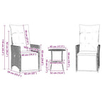 3-teiliges Bistro-Set mit Kissen Grau Poly Rattan