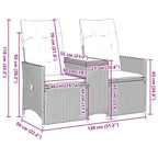 Gartensofa Verstellbar 2-Sitzer mit Tisch Grau Poly Rattan