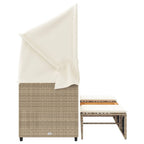 Outdoor-Sofa 3-Sitzer mit Dach und Hockern Beige Poly Rattan
