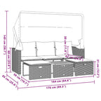 Gartensofa 3-Sitzer mit Baldachin und Hockern Grau Poly Rattan