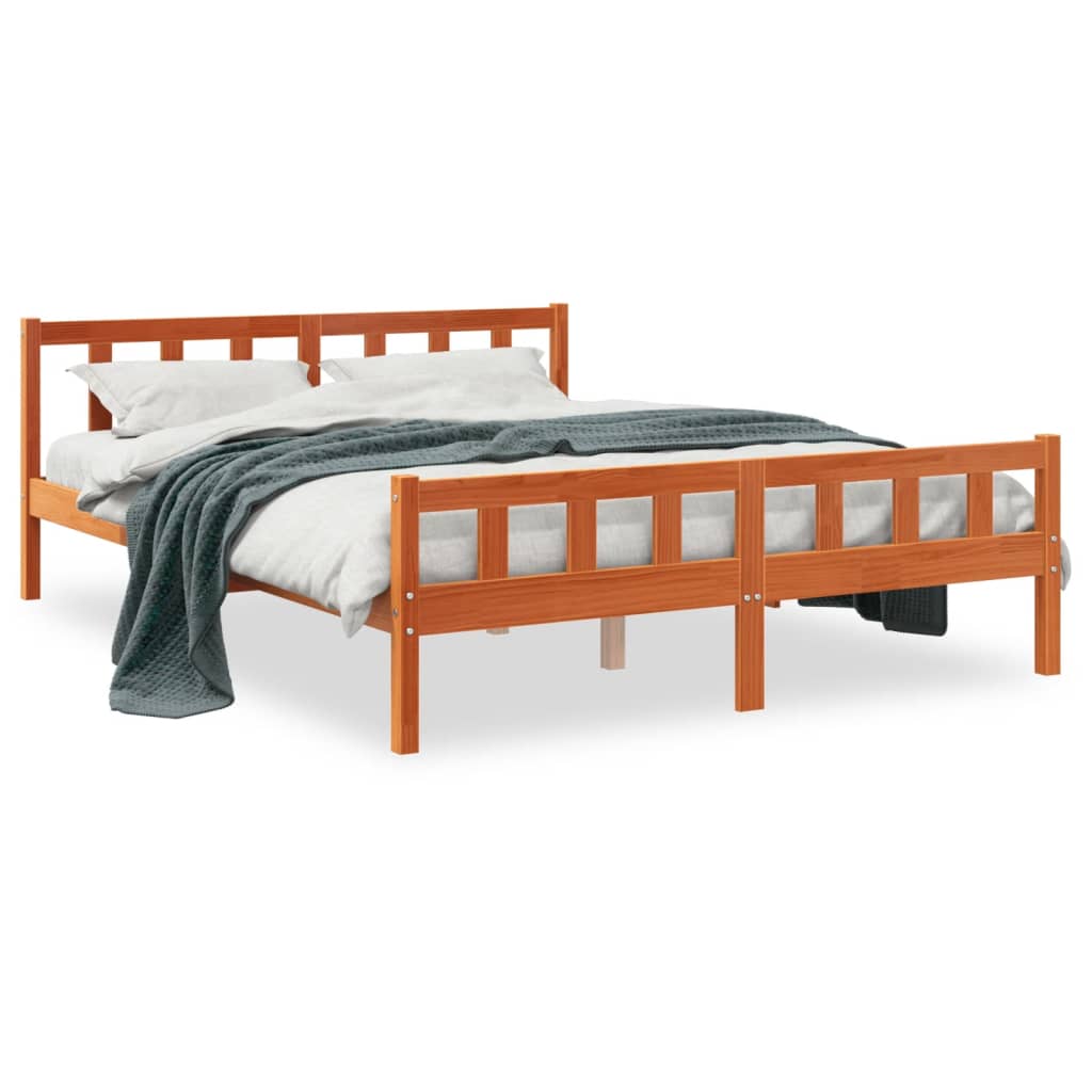 Massivholzbett ohne Matratze Wachsbraun 150x200 cm Kiefernholz