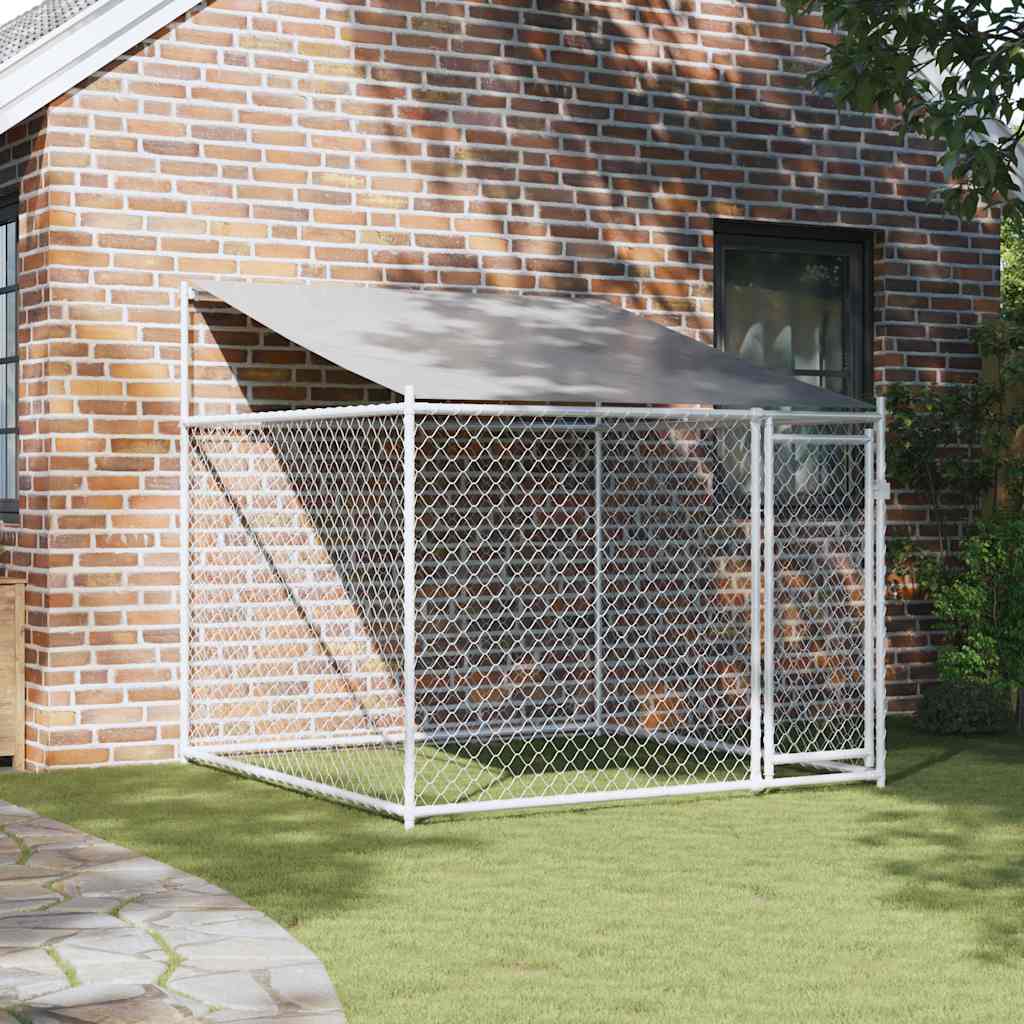 Hundezwinger mit Dach und Tür Grau 2x2x2 m Verzinkter Stahl