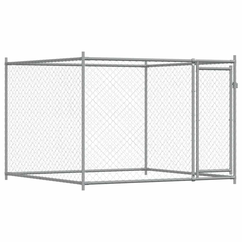 Hundezwinger mit Tür Grau 2x2x1,5 m Verzinkter Stahl