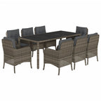 9-tlg. Garten-Essgruppe mit Kissen Grau Poly Rattan