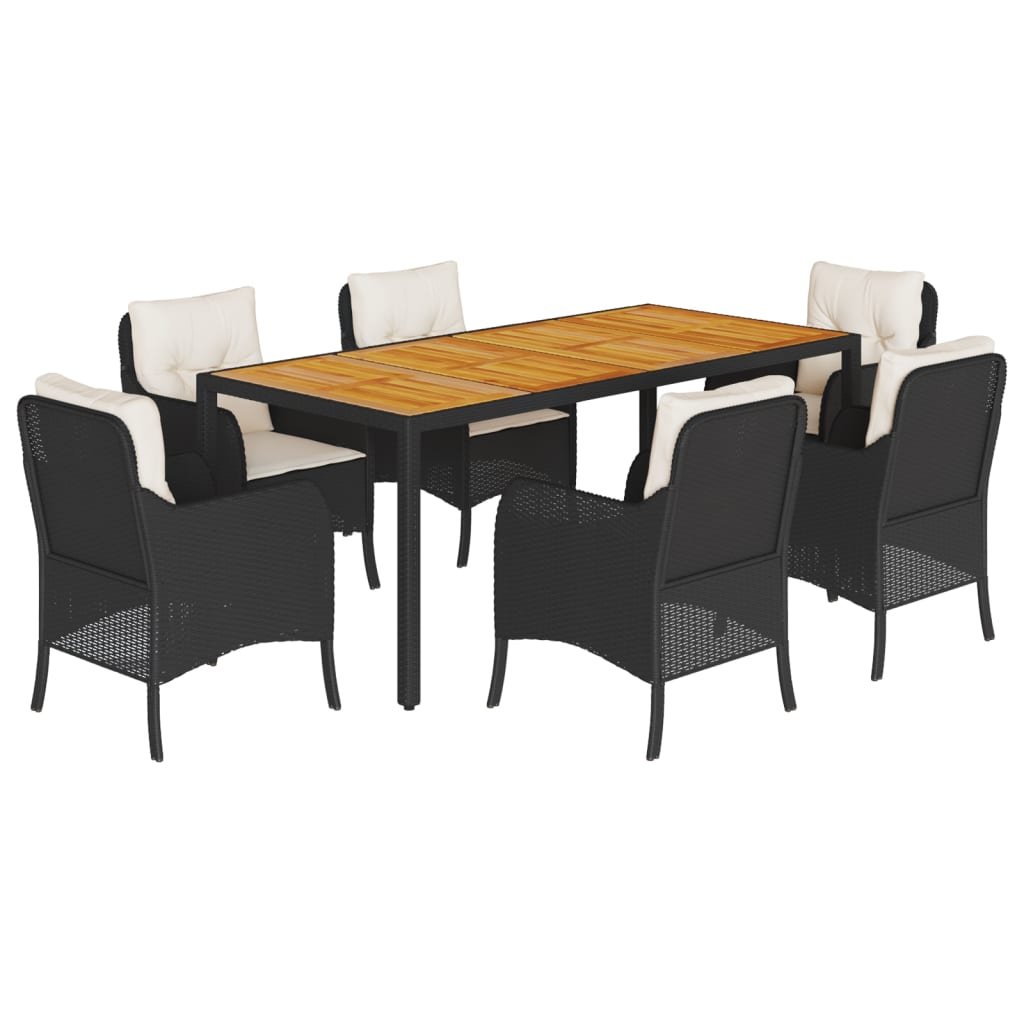 7-tlg. Garten-Essgruppe mit Kissen Schwarz Poly Rattan