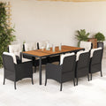 9-tlg. Garten-Essgruppe mit Kissen Schwarz Poly Rattan