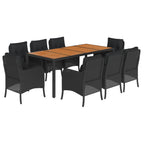 9-tlg. Garten-Essgruppe mit Kissen Schwarz Poly Rattan