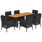 7-tlg. Garten-Essgruppe mit Kissen Schwarz Poly Rattan