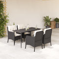 5-tlg. Garten-Essgruppe mit Kissen Schwarz Poly Rattan