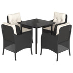 5-tlg. Garten-Essgruppe mit Kissen Schwarz Poly Rattan