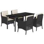 5-tlg. Garten-Essgruppe mit Kissen Schwarz Poly Rattan