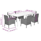 7-tlg. Garten-Essgruppe mit Kissen Schwarz Poly Rattan