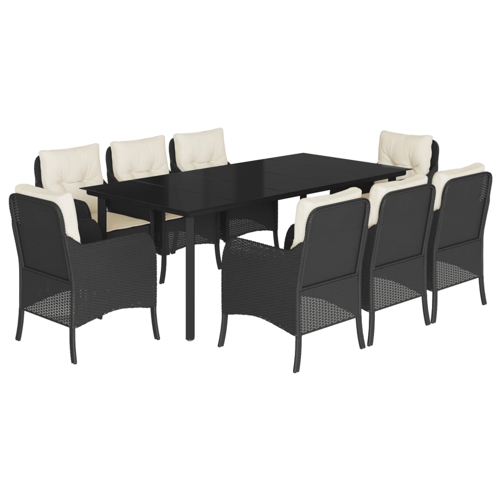 9-tlg. Garten-Essgruppe mit Kissen Schwarz Poly Rattan