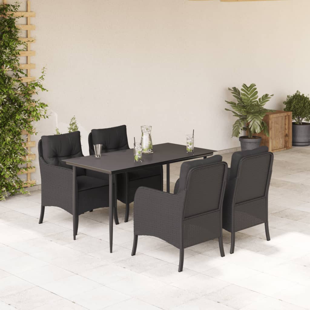 5-tlg. Garten-Essgruppe mit Kissen Schwarz Poly Rattan