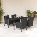 5-tlg. Garten-Essgruppe mit Kissen Schwarz Poly Rattan