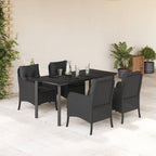 5-tlg. Garten-Essgruppe mit Kissen Schwarz Poly Rattan