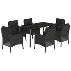 7-tlg. Garten-Essgruppe mit Kissen Schwarz Poly Rattan