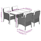 5-tlg. Garten-Essgruppe mit Kissen Braun Poly Rattan