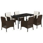 7-tlg. Garten-Essgruppe mit Kissen Braun Poly Rattan