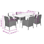 7-tlg. Garten-Essgruppe mit Kissen Braun Poly Rattan