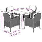 5-tlg. Garten-Essgruppe mit Kissen Grau Poly Rattan