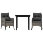 3-tlg. Garten-Essgruppe mit Kissen Grau Poly Rattan