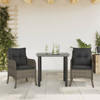 3-tlg. Garten-Essgruppe mit Kissen Grau Poly Rattan