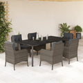7-tlg. Garten-Essgruppe mit Kissen Grau Poly Rattan
