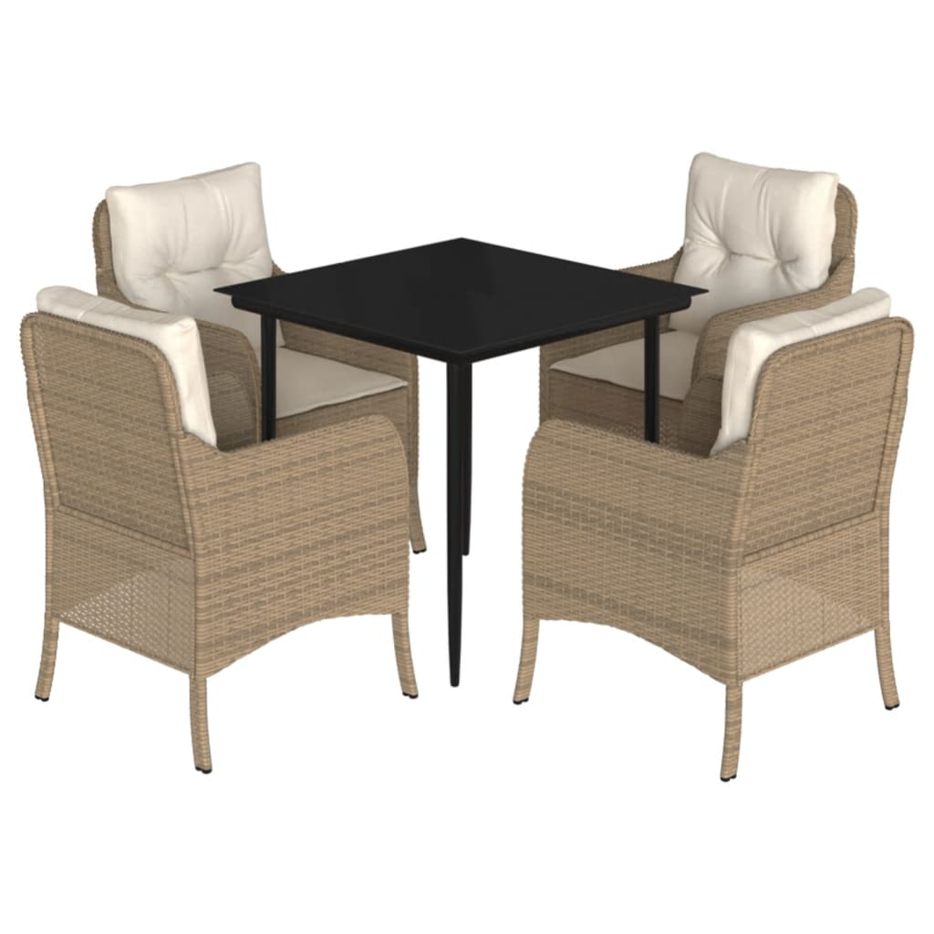 5-tlg. Garten-Essgruppe mit Kissen Beige Poly Rattan