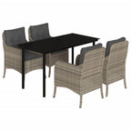 5-tlg. Garten-Essgruppe mit Kissen Hellgrau Poly Rattan