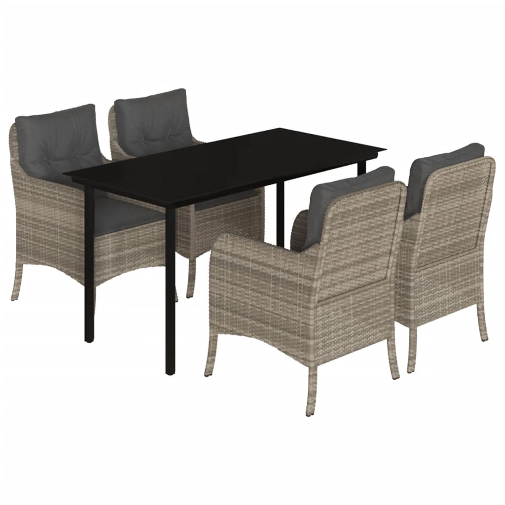 5-tlg. Garten-Essgruppe mit Kissen Hellgrau Poly Rattan
