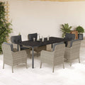 7-tlg. Garten-Essgruppe mit Kissen Hellgrau Poly Rattan