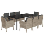 9-tlg. Garten-Essgruppe mit Kissen Hellgrau Poly Rattan