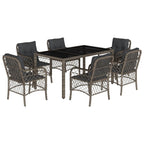 7-tlg. Garten-Essgruppe mit Kissen Grau Poly Rattan