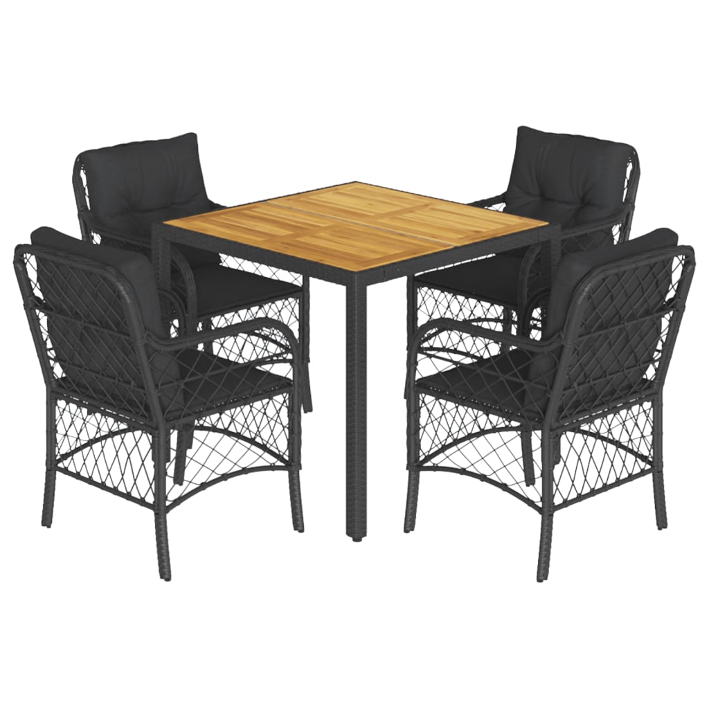 5-tlg. Garten-Essgruppe mit Kissen Schwarz Poly Rattan