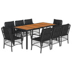 9-tlg. Garten-Essgruppe mit Kissen Schwarz Poly Rattan