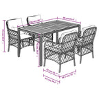 5-tlg. Garten-Essgruppe mit Kissen Grau Poly Rattan