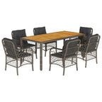 7-tlg. Garten-Essgruppe mit Kissen Grau Poly Rattan