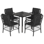 5-tlg. Garten-Essgruppe mit Kissen Schwarz Poly Rattan