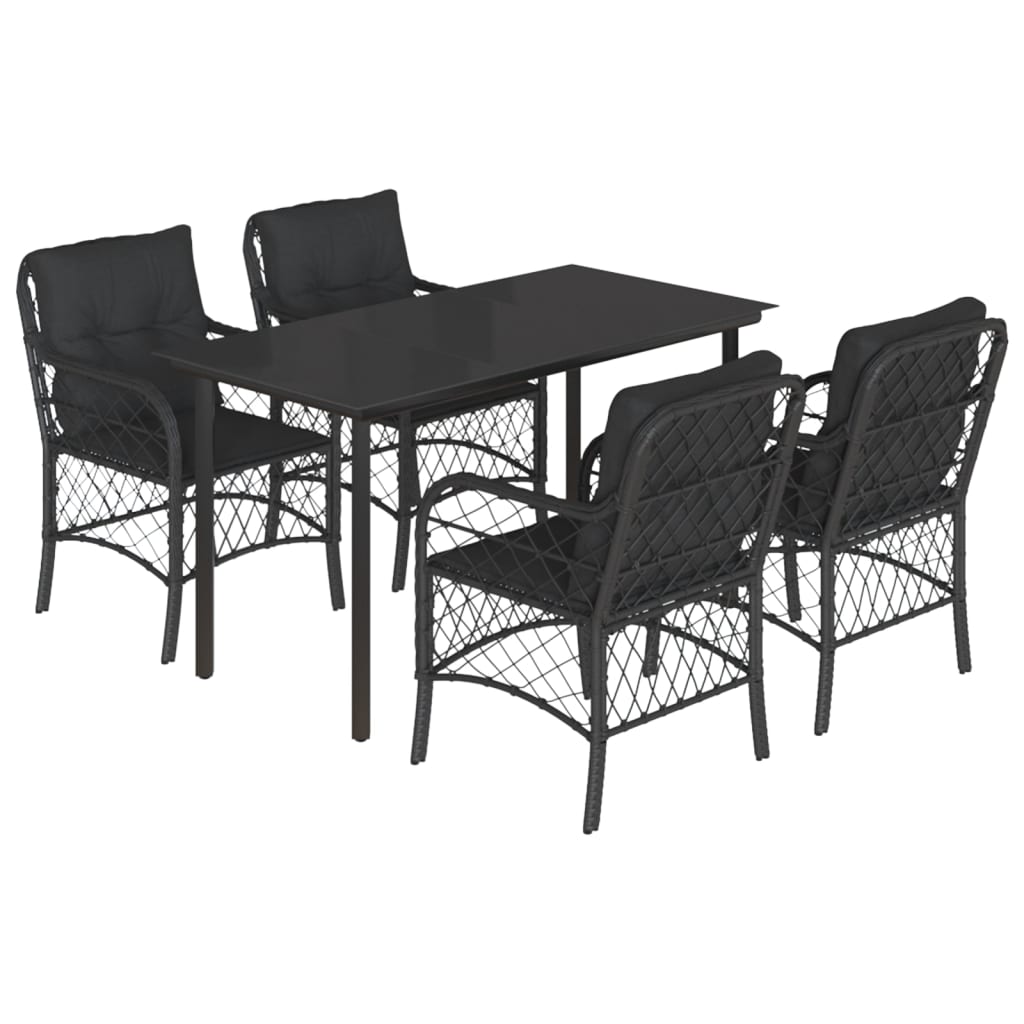 5-tlg. Garten-Essgruppe mit Kissen Schwarz Poly Rattan