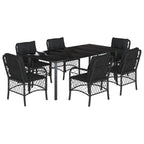 7-tlg. Garten-Essgruppe mit Kissen Schwarz Poly Rattan