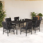 7-tlg. Garten-Essgruppe mit Kissen Schwarz Poly Rattan