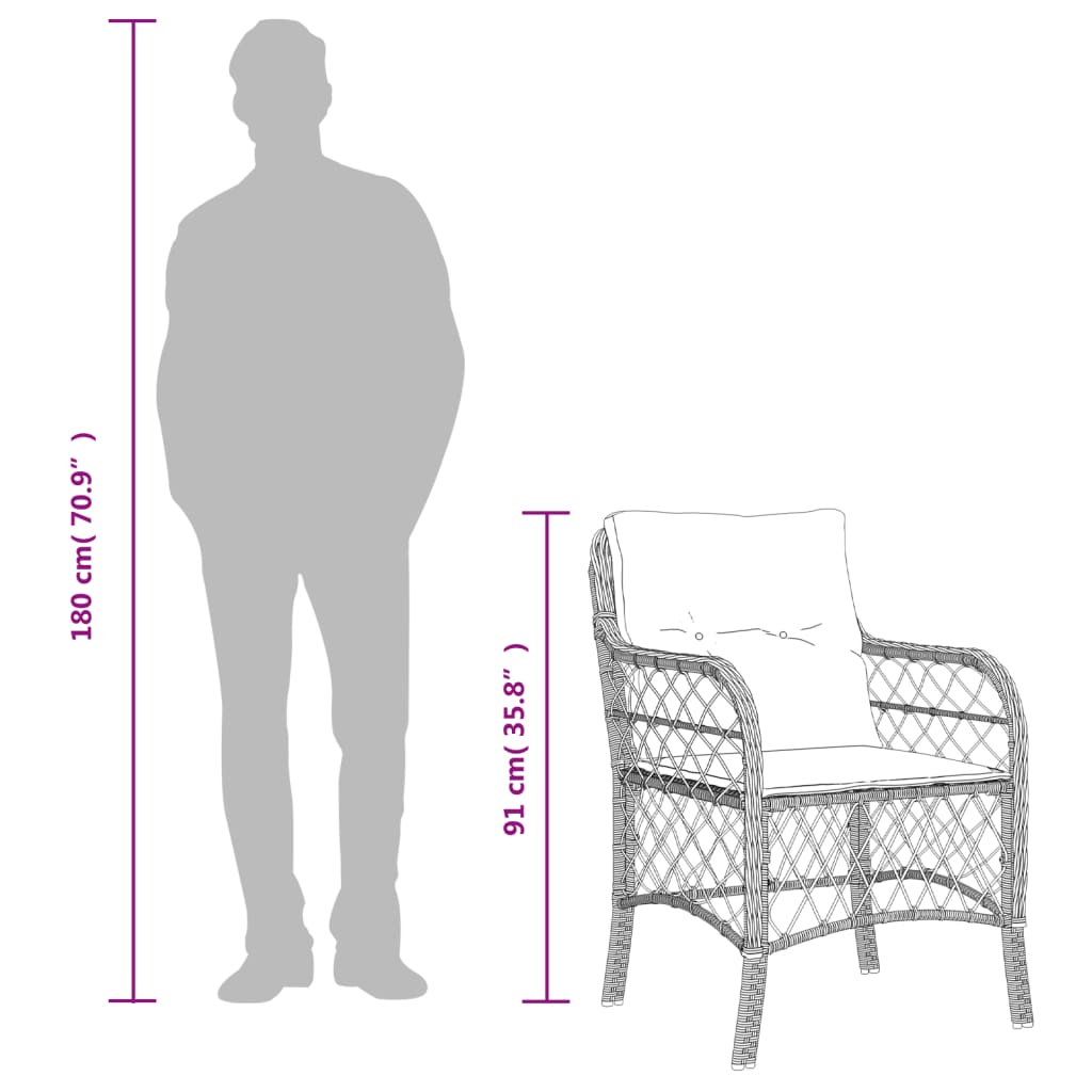 7-tlg. Garten-Essgruppe mit Kissen Braun Poly Rattan