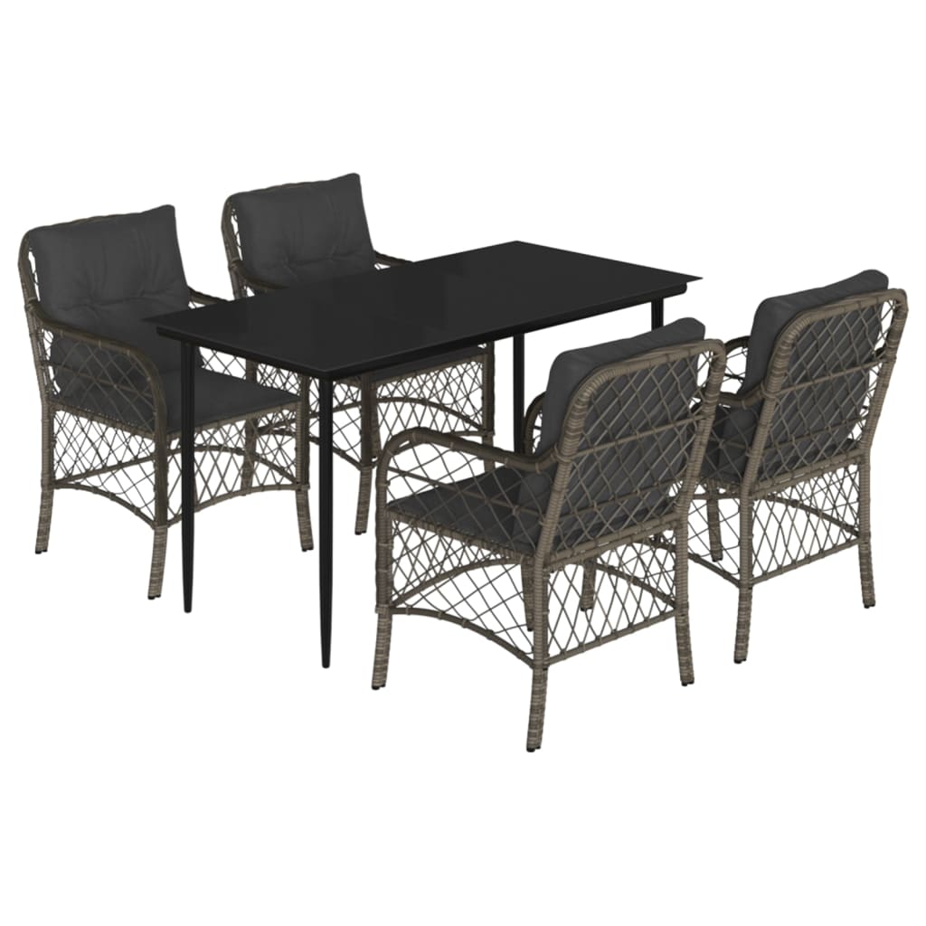 5-tlg. Garten-Essgruppe mit Kissen Grau Poly Rattan