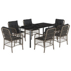 7-tlg. Garten-Essgruppe mit Kissen Grau Poly Rattan