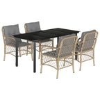 5-tlg. Garten-Essgruppe mit Kissen Beigemischung Poly Rattan