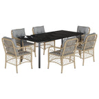 7-tlg. Garten-Essgruppe mit Kissen Beigemischung Poly Rattan