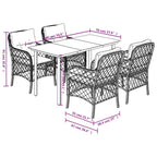 5-tlg. Garten-Essgruppe mit Kissen Hellgrau Poly Rattan